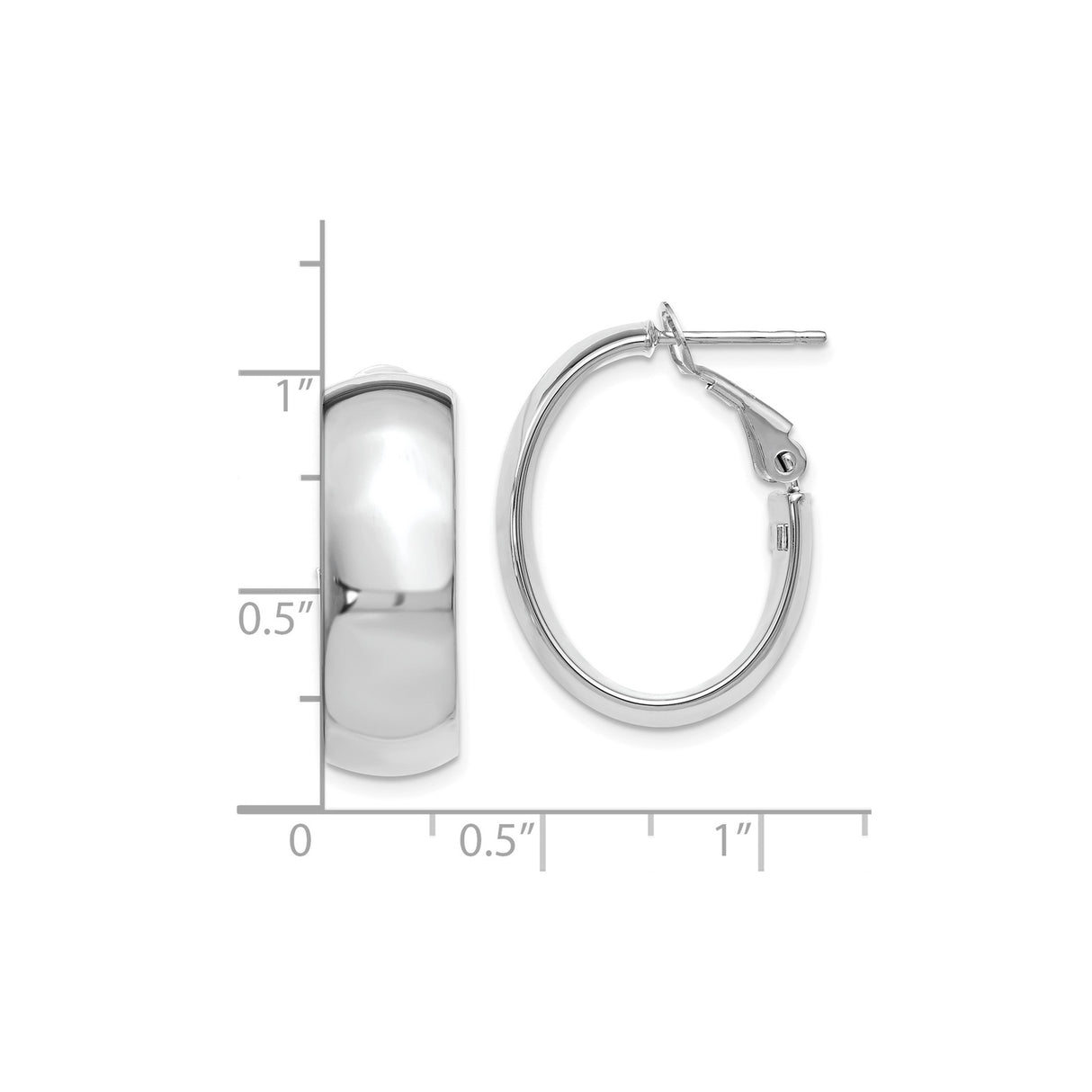 14k Yellow Gold Hoop Earrings, Smooth Dome Style with Rhodium Accents, Hinged Snap Closure