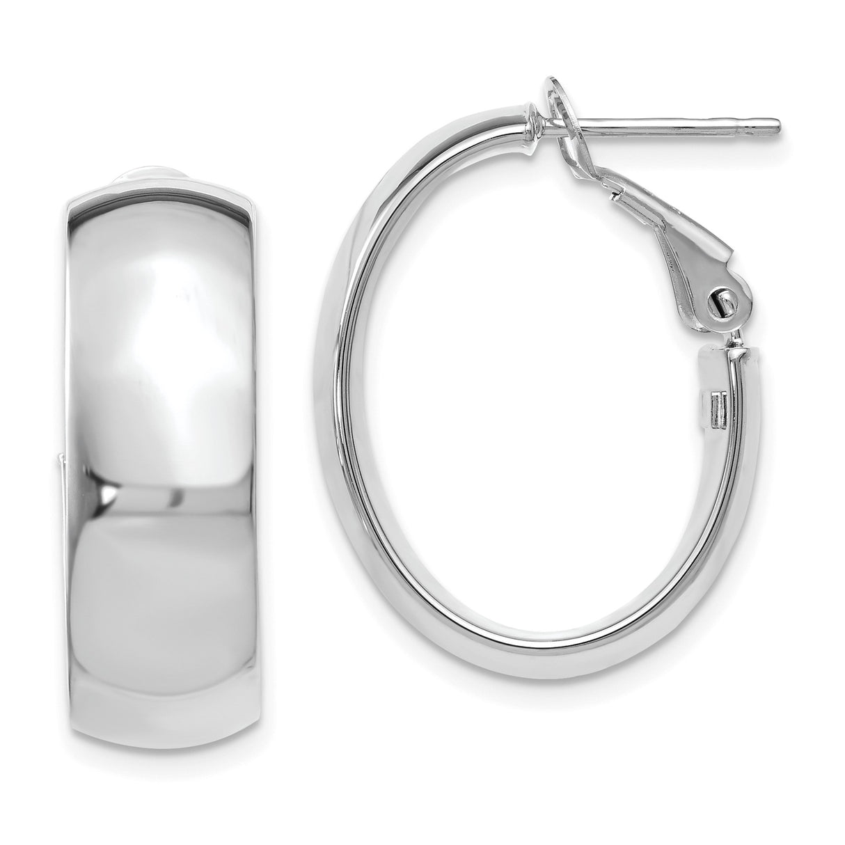 14k Yellow Gold Hoop Earrings, Smooth Dome Style with Rhodium Accents, Hinged Snap Closure