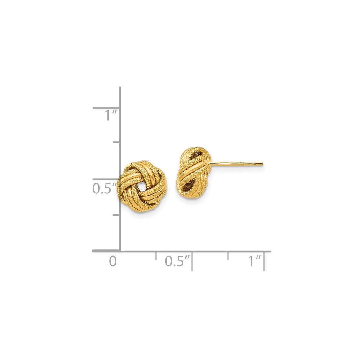 14k Yellow Gold Love Knot Stud Earrings, Textured and Polished Design for Women