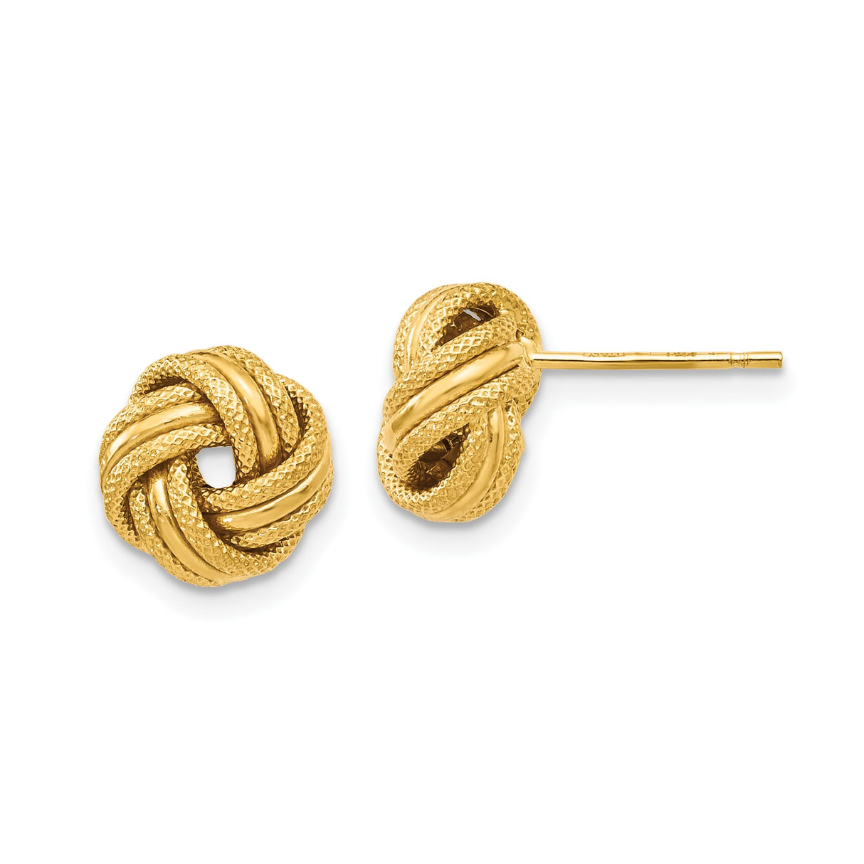 14k Yellow Gold Love Knot Stud Earrings, Textured and Polished Design for Women