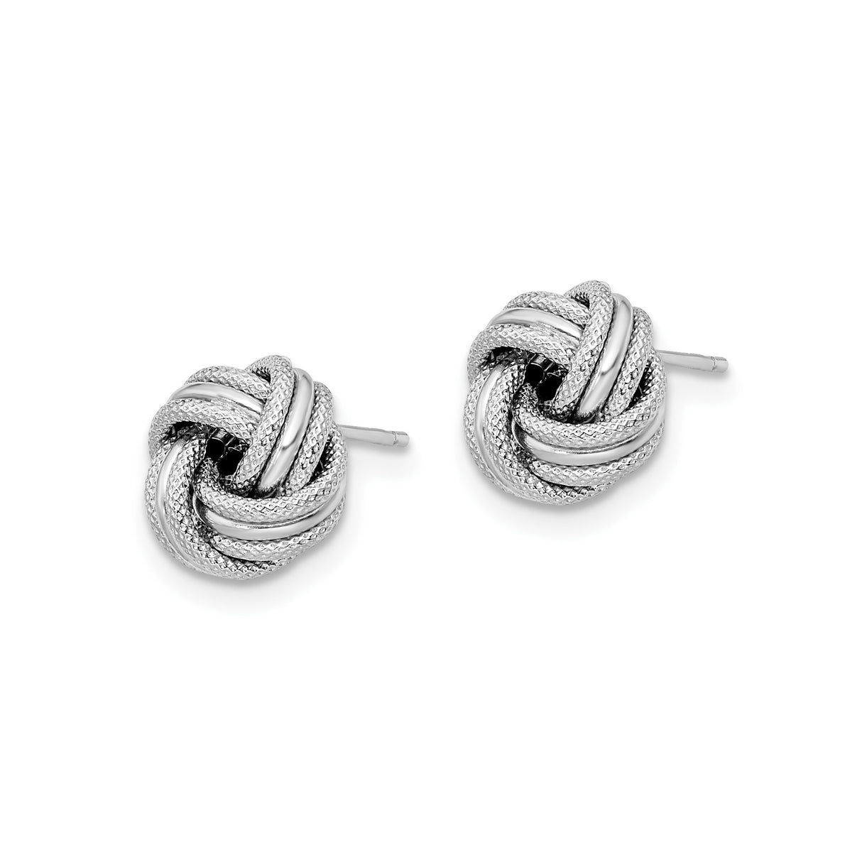 14k Yellow Gold Stud Earrings, Rhodium-Finished Love Knot with Twisted Design for Women