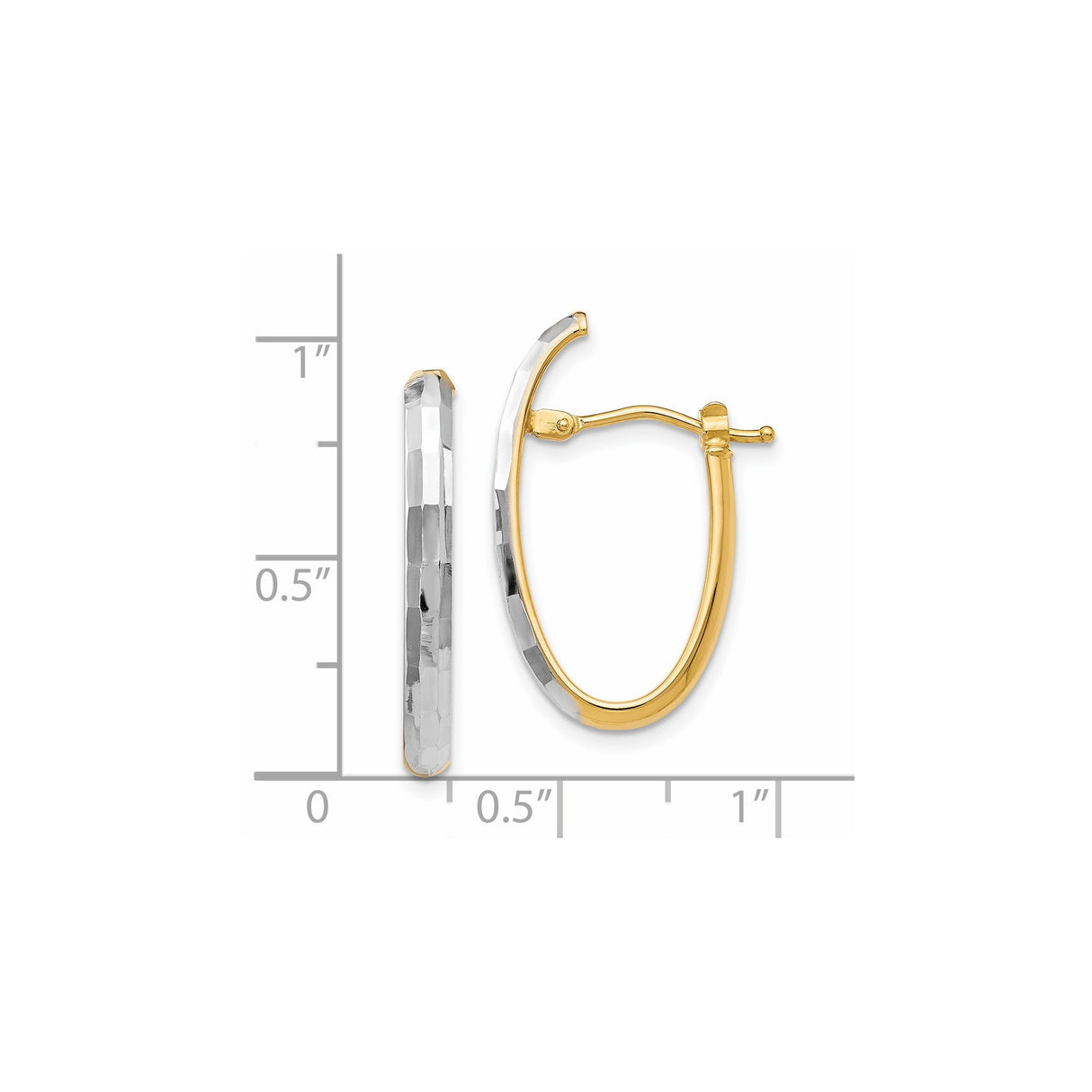 14k Two-Tone Gold Oval Hoop Earrings with Rhodium Accents and Diamond-Cut Texture