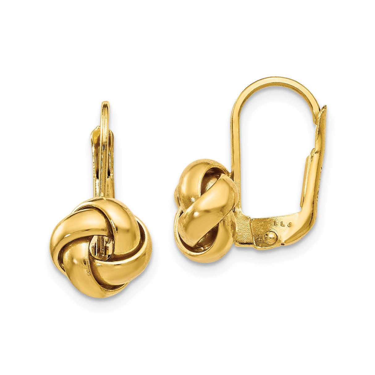 14k Yellow Gold Love Knot Leverback Earrings, Symbol of Eternal Love and Unity