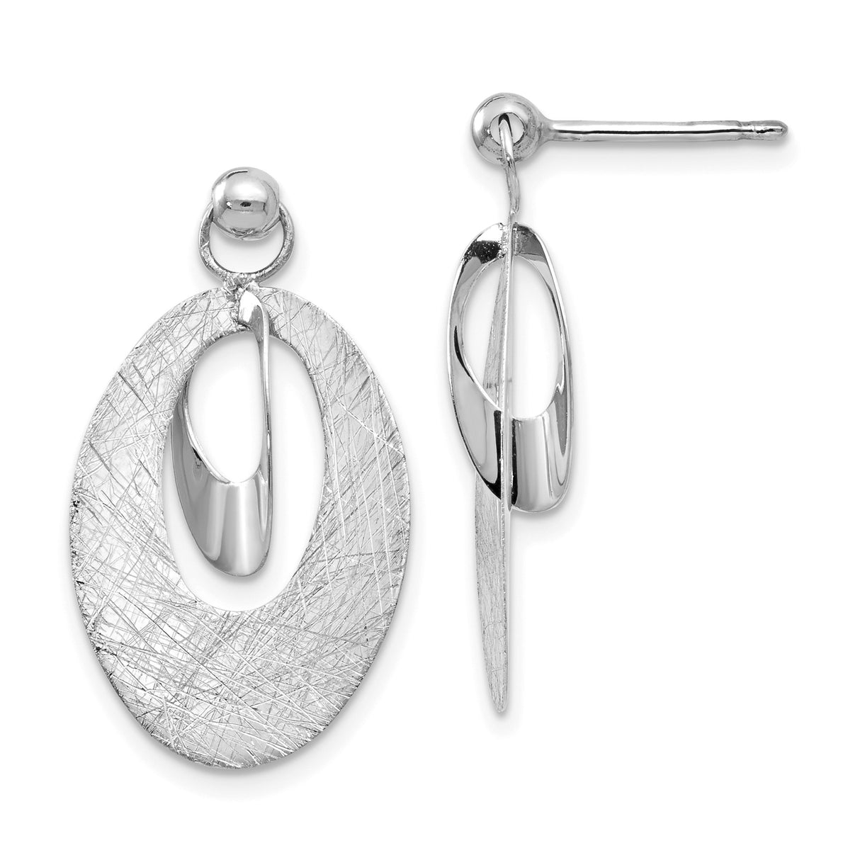 14k White Gold Dangle Earrings with Modern Oval Drop Design and Brushed Finish