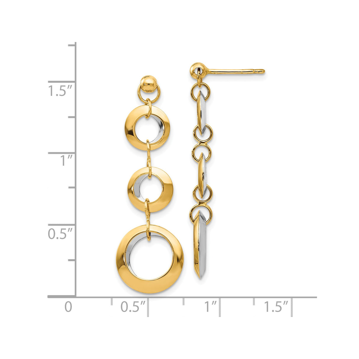14k Yellow and White Gold Dangle Earrings with Interlocking Open Circle Links
