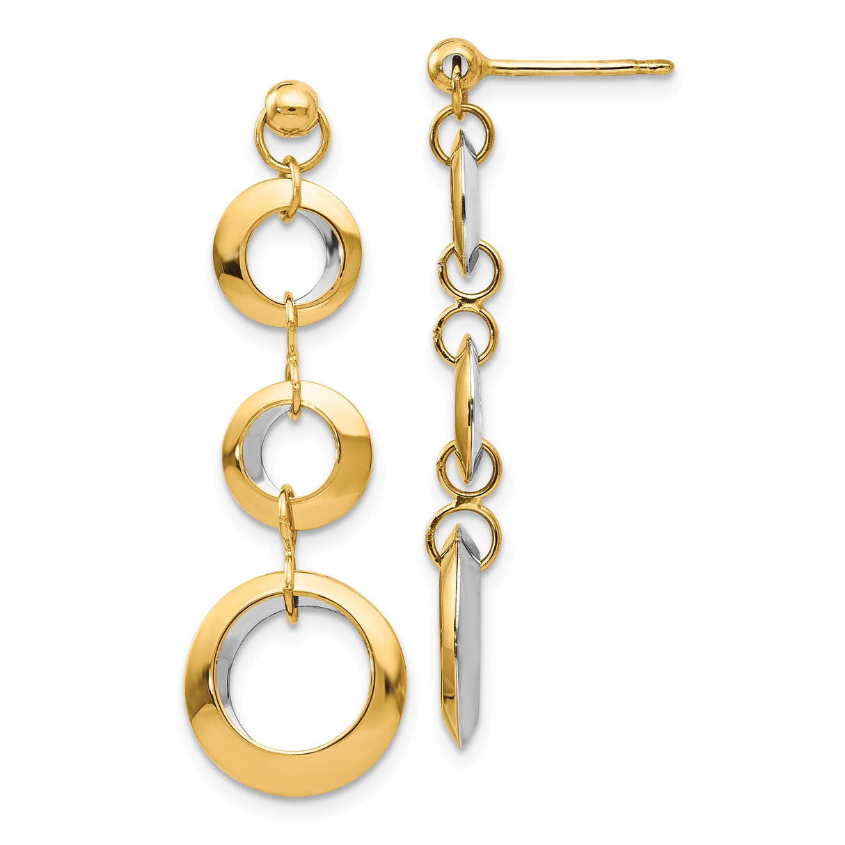 14k Yellow and White Gold Dangle Earrings with Interlocking Open Circle Links