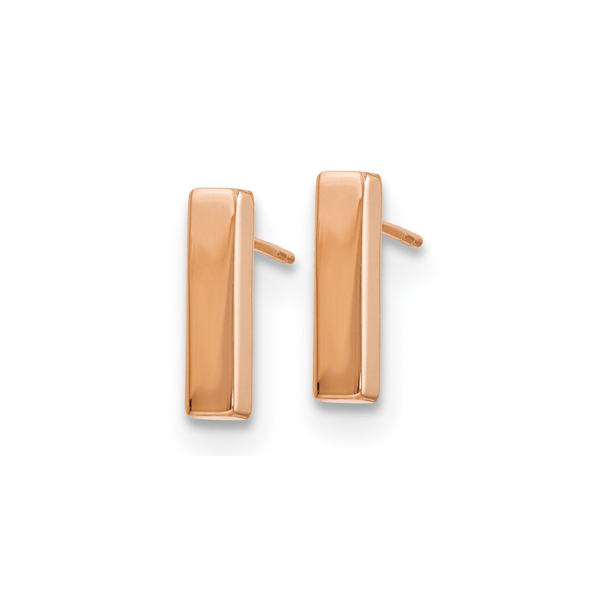 14k Rose Gold Bar Stud Earrings, Minimalist Rectangle Design for Women