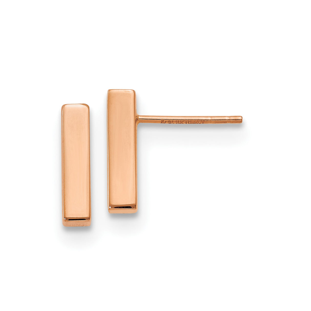 14k Rose Gold Bar Stud Earrings, Minimalist Rectangle Design for Women