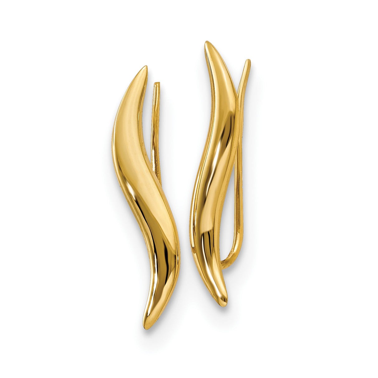 14k Yellow Gold Threader Earrings, Modern Wave Design with Sleek Curved Bar, Minimalist Style for Women
