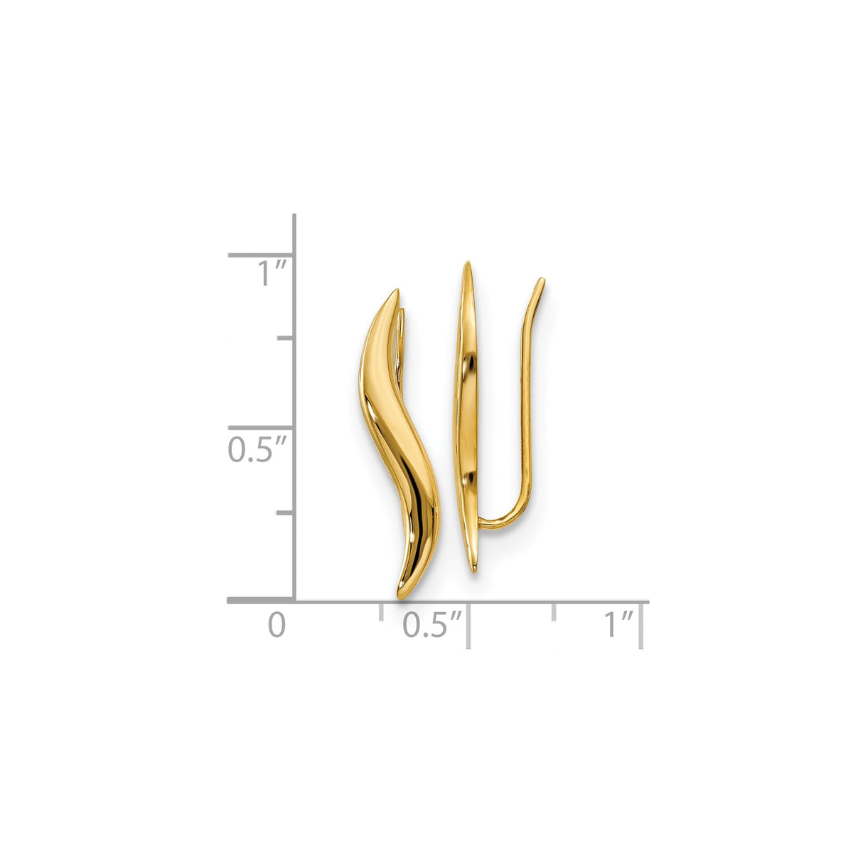 14k Yellow Gold Threader Earrings, Modern Wave Design with Sleek Curved Bar, Minimalist Style for Women