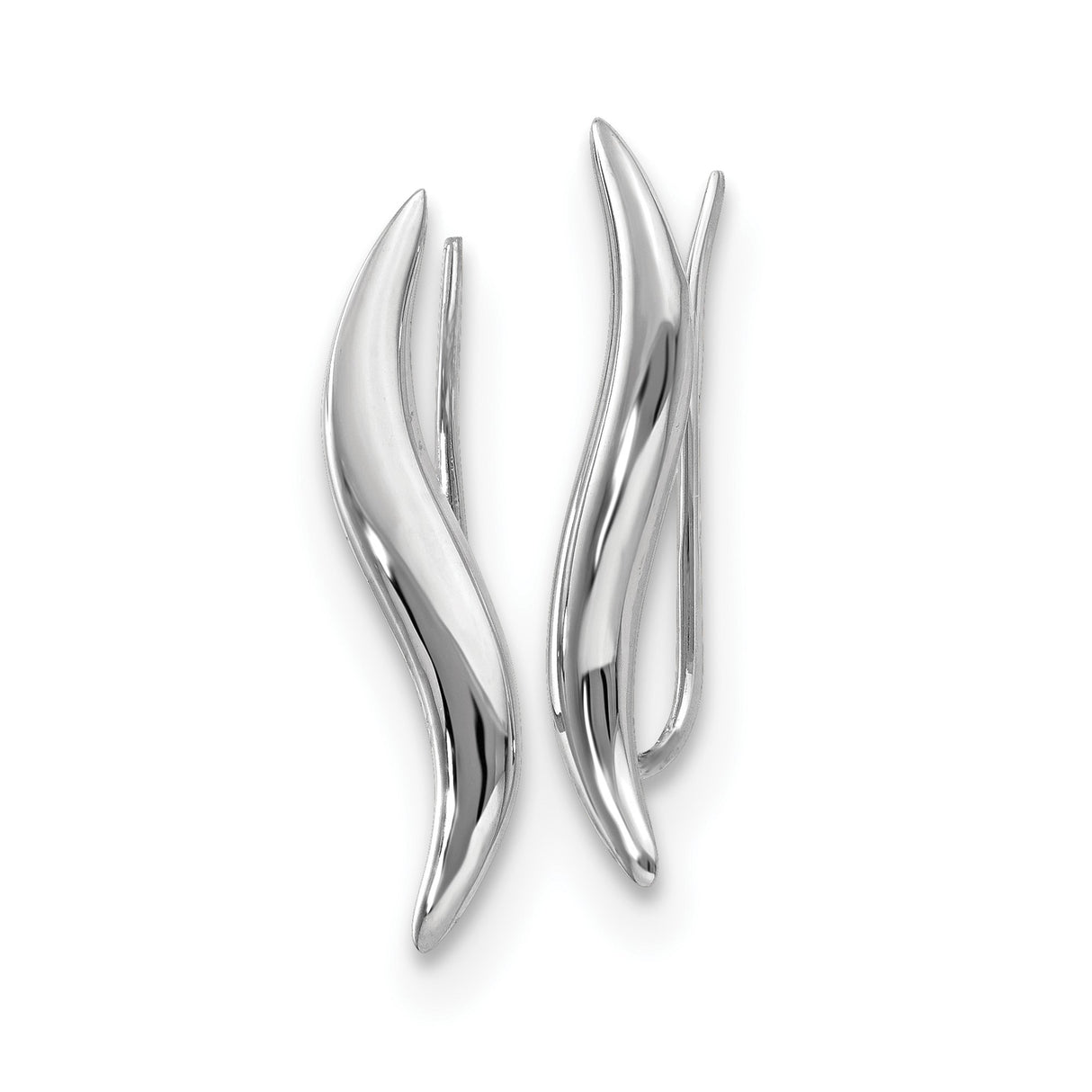 14k White Gold Threader Earrings with Sleek Polished Wave Design