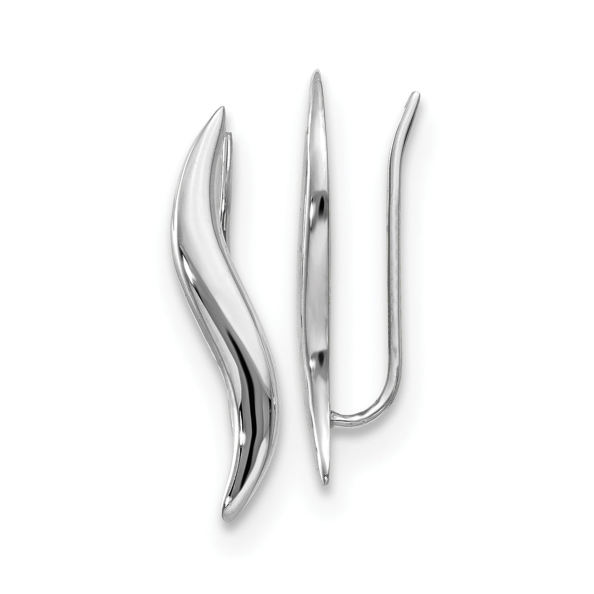 14k White Gold Threader Earrings with Sleek Polished Wave Design