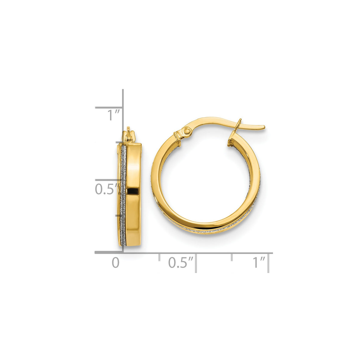 14k Yellow Gold Hoop Earrings with High Polish Finish and Textured Center Stripe