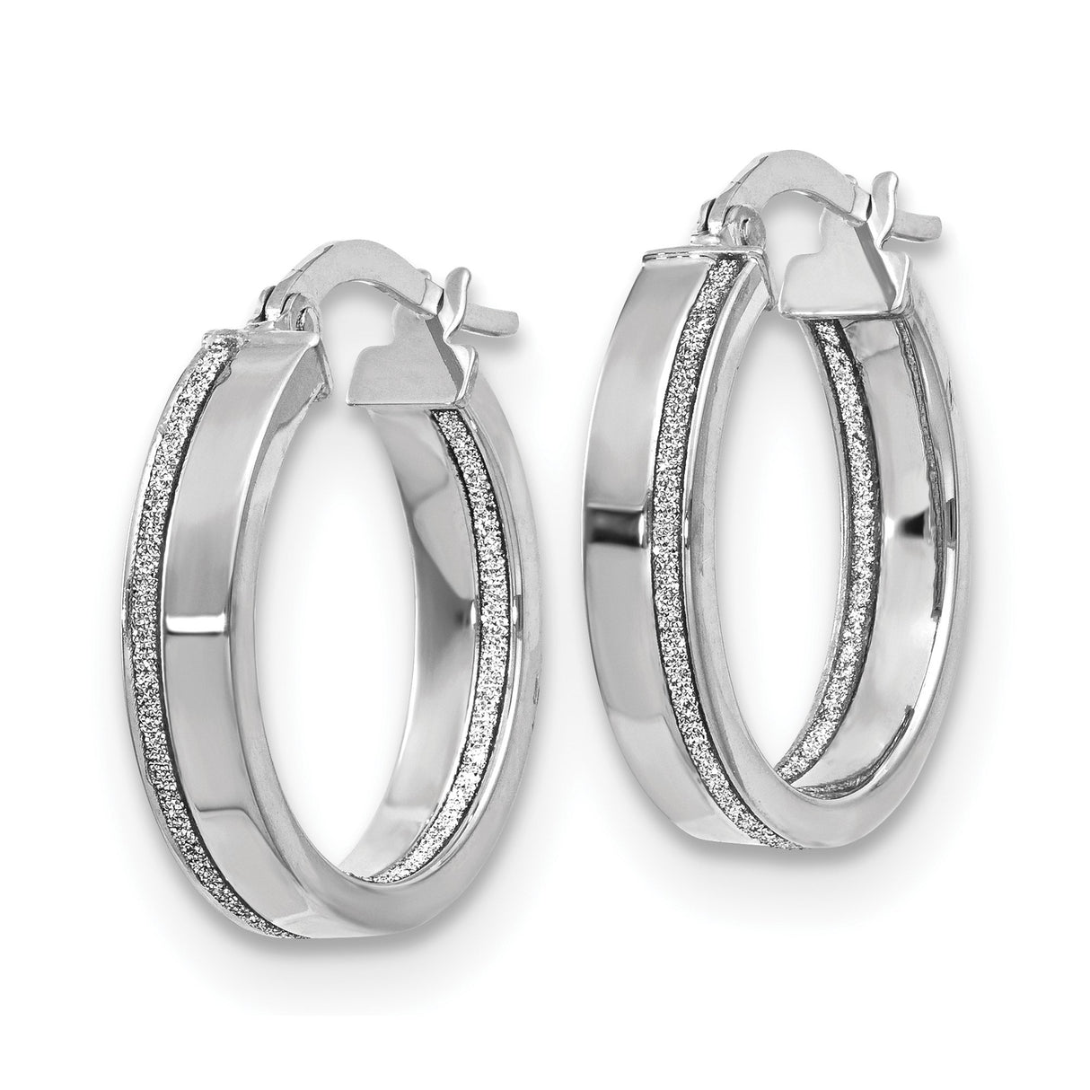 14k White Gold Hoop Earrings with Polished Finish and Subtle Textured Stripe