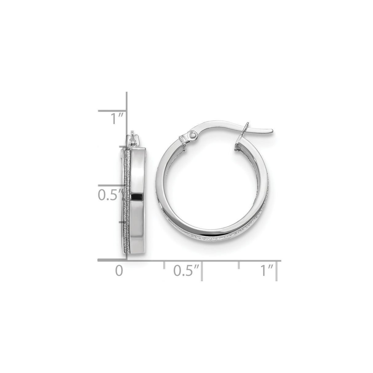 14k White Gold Hoop Earrings with Polished Finish and Subtle Textured Stripe