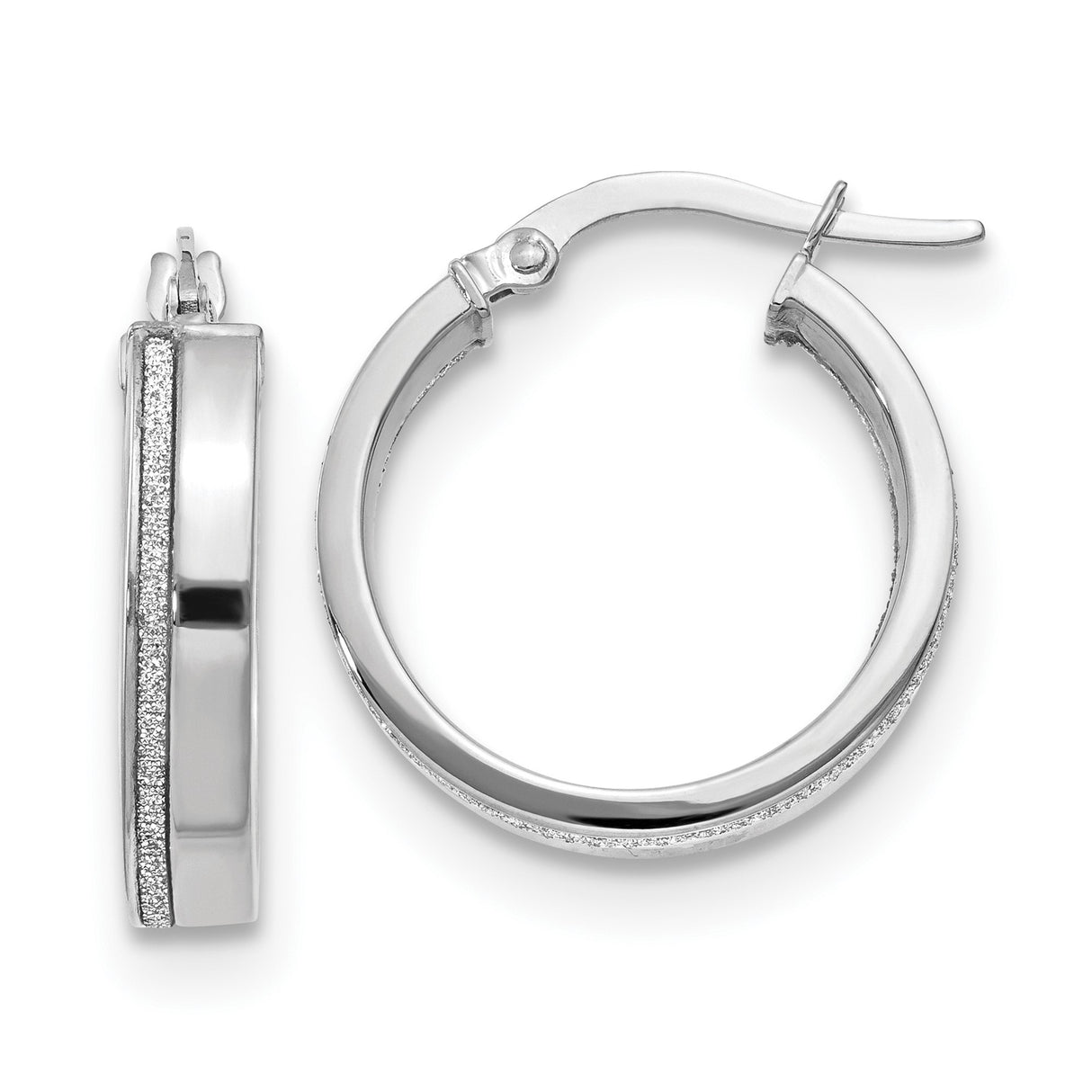 14k White Gold Hoop Earrings with Polished Finish and Subtle Textured Stripe