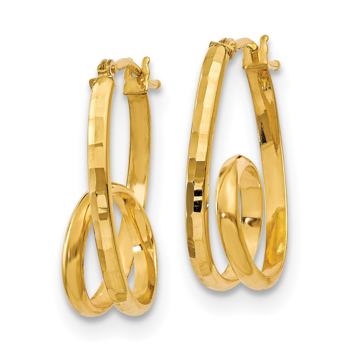 14k Yellow Gold Twisted Hoop Earrings with Polished and Hammered Interlocking Oval Design
