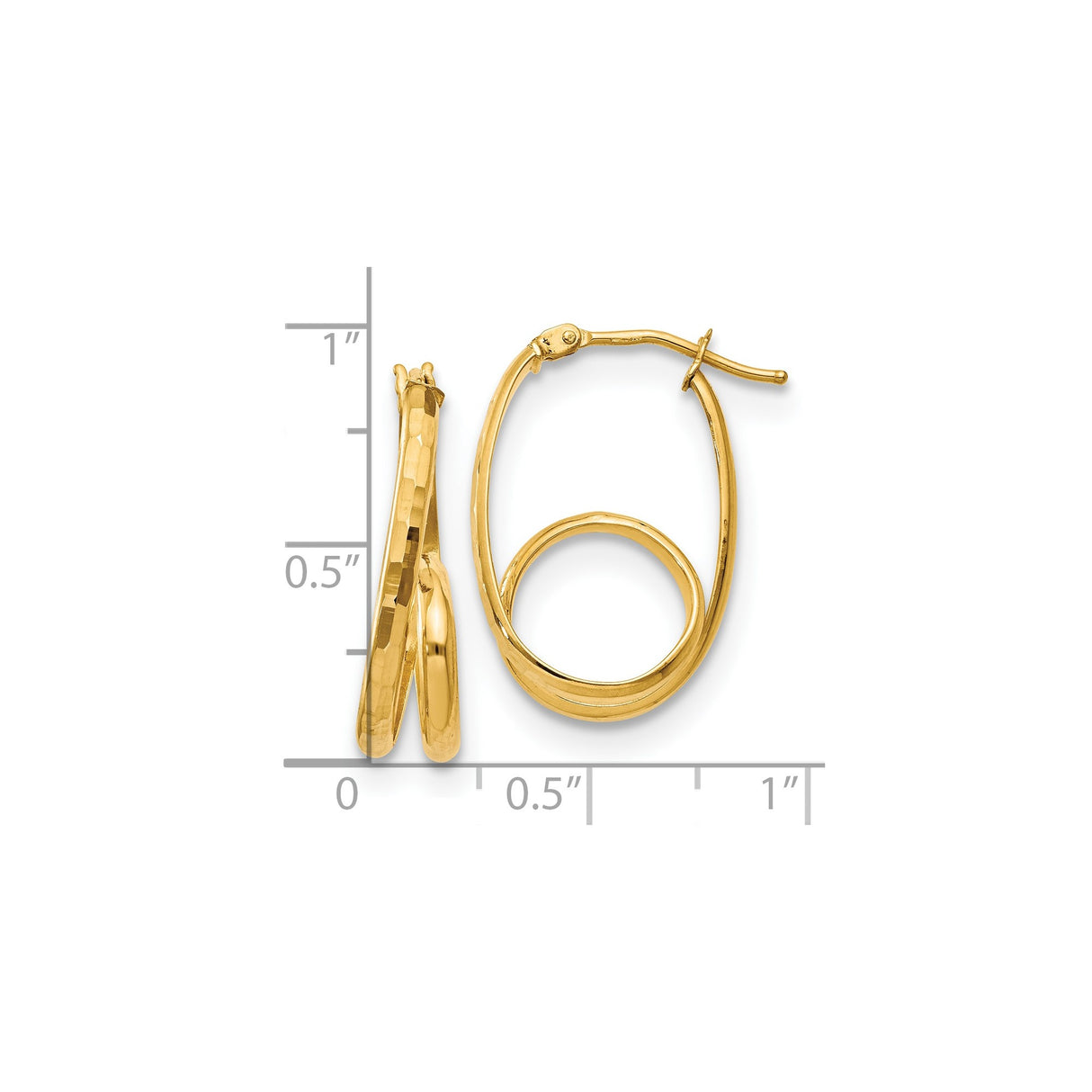 14k Yellow Gold Twisted Hoop Earrings with Polished and Hammered Interlocking Oval Design