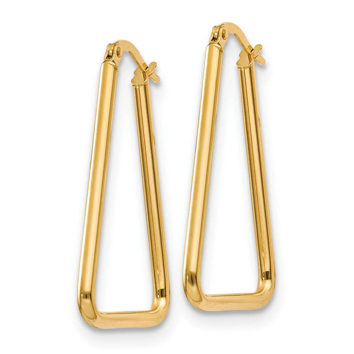 14k Yellow Gold Triangle Hoop Earrings, Modern Geometric Minimalist Style for Women