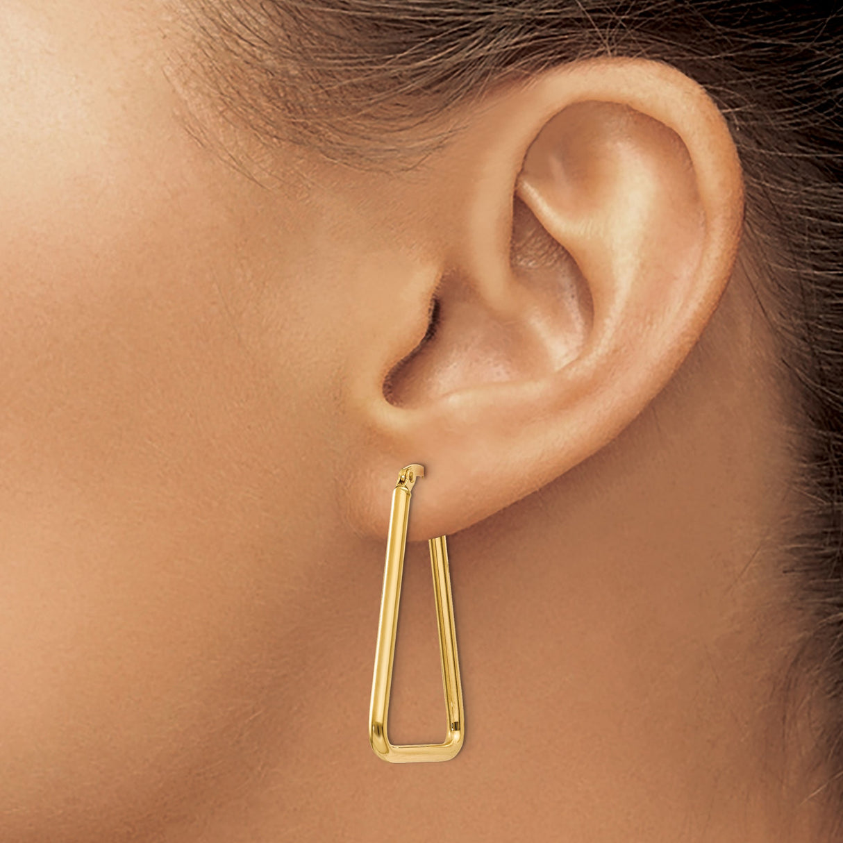 14k Yellow Gold Triangle Hoop Earrings, Modern Geometric Minimalist Style for Women