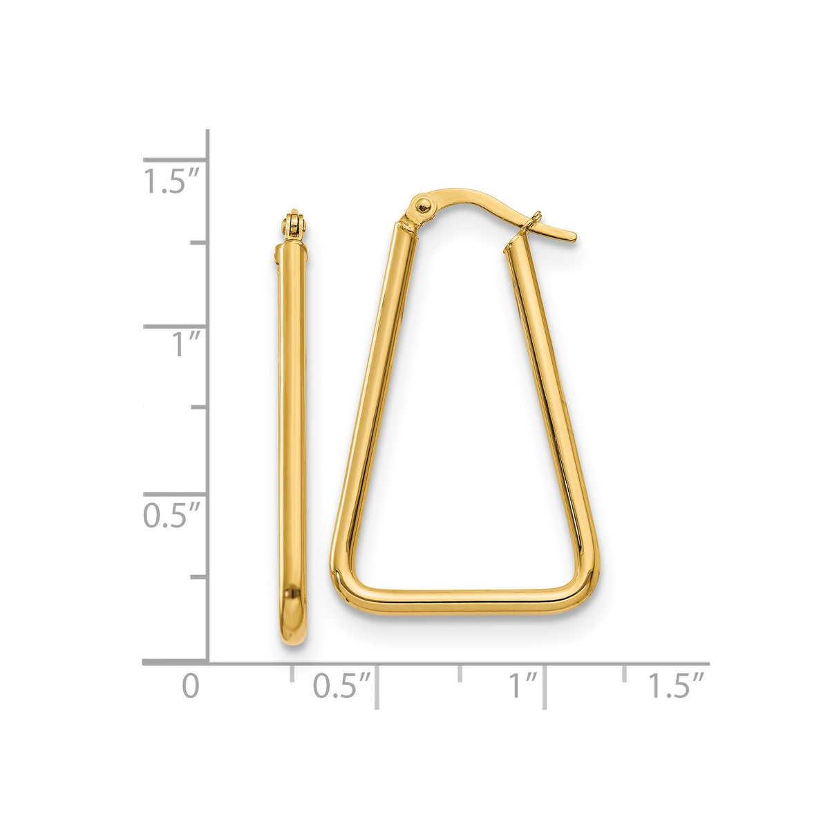 14k Yellow Gold Triangle Hoop Earrings, Modern Geometric Minimalist Style for Women