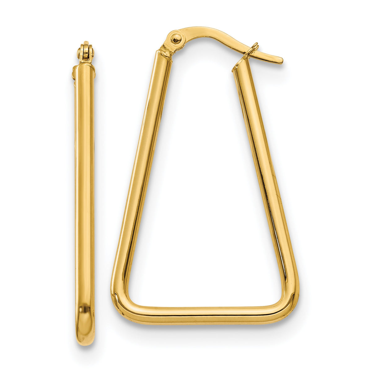 14k Yellow Gold Triangle Hoop Earrings, Modern Geometric Minimalist Style for Women