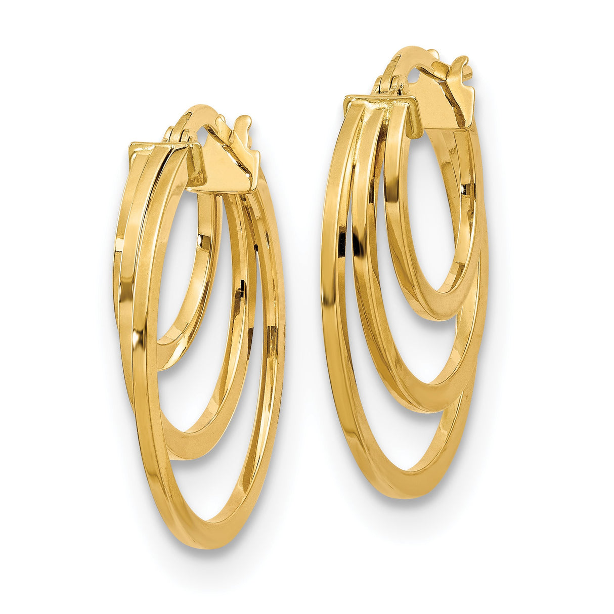 14k Yellow Gold Hoop Earrings, Triple Open Circle Design, Modern Geometric Layers for Women