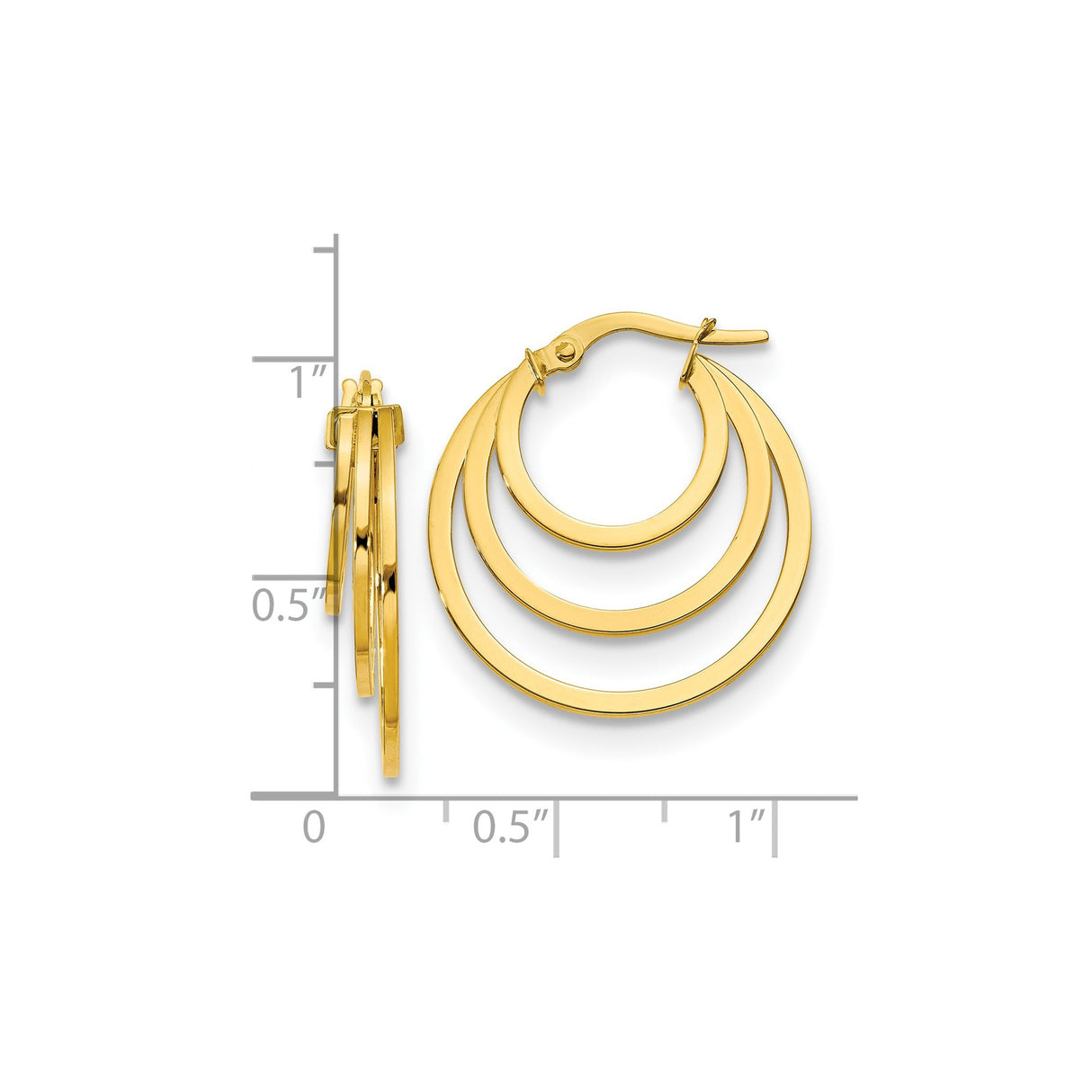 14k Yellow Gold Hoop Earrings, Triple Open Circle Design, Modern Geometric Layers for Women