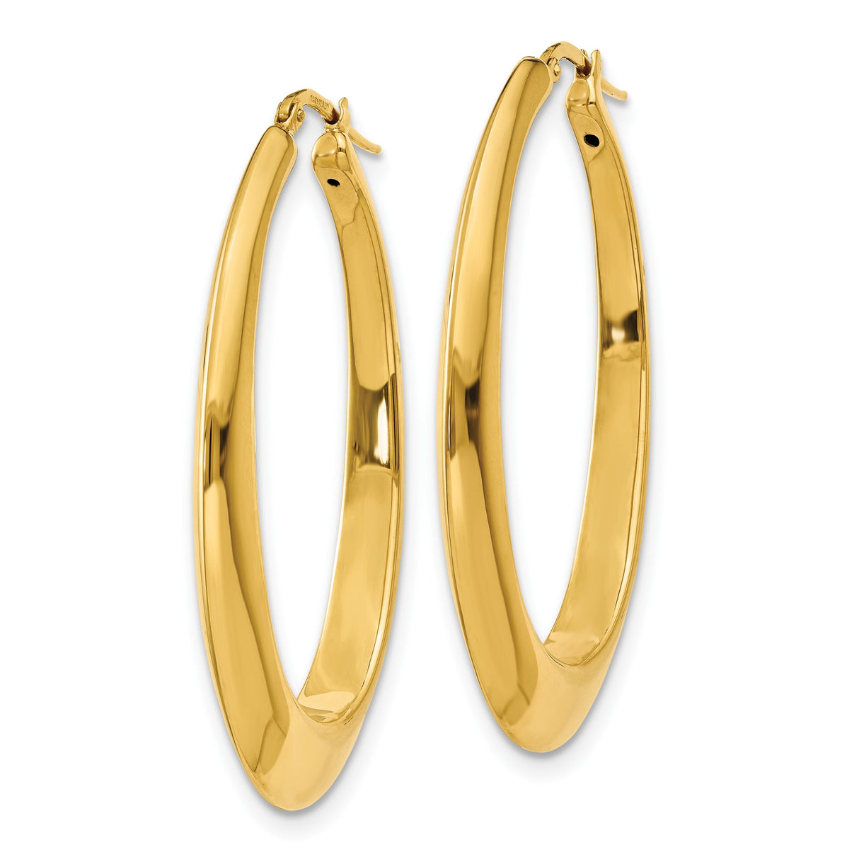 14k Yellow Gold Oval Hoop Earrings, High-Polish Elongated Minimalist Design for Women