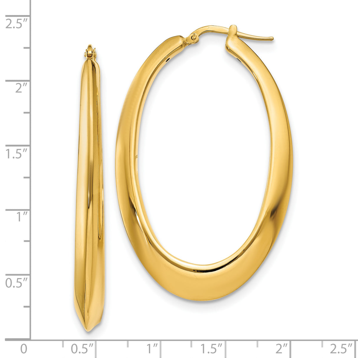 14k Yellow Gold Oval Hoop Earrings, High-Polish Elongated Minimalist Design for Women