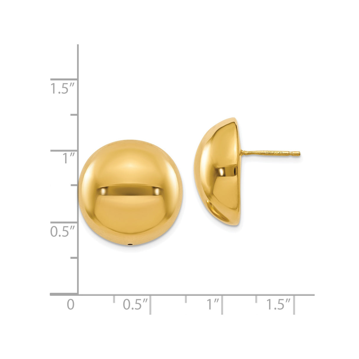 14k Yellow Gold Stud Earrings, Classic Dome Design, High Polish Minimalist Jewelry for Women