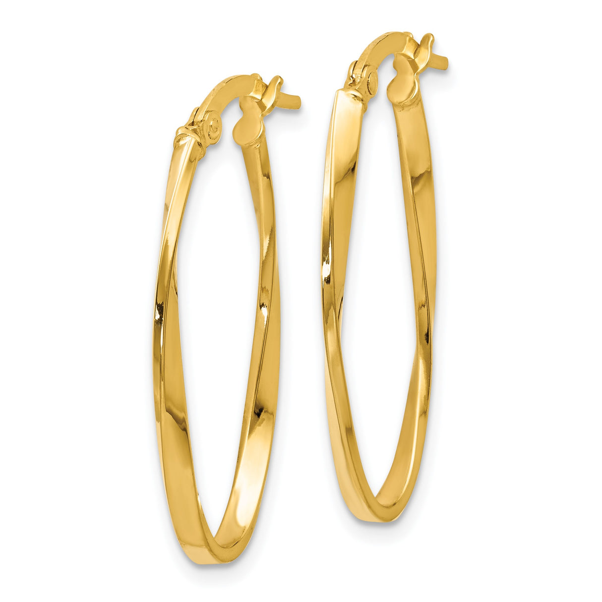 14k Yellow Gold Twisted Oval Hoop Earrings, Polished Modern Design for Women