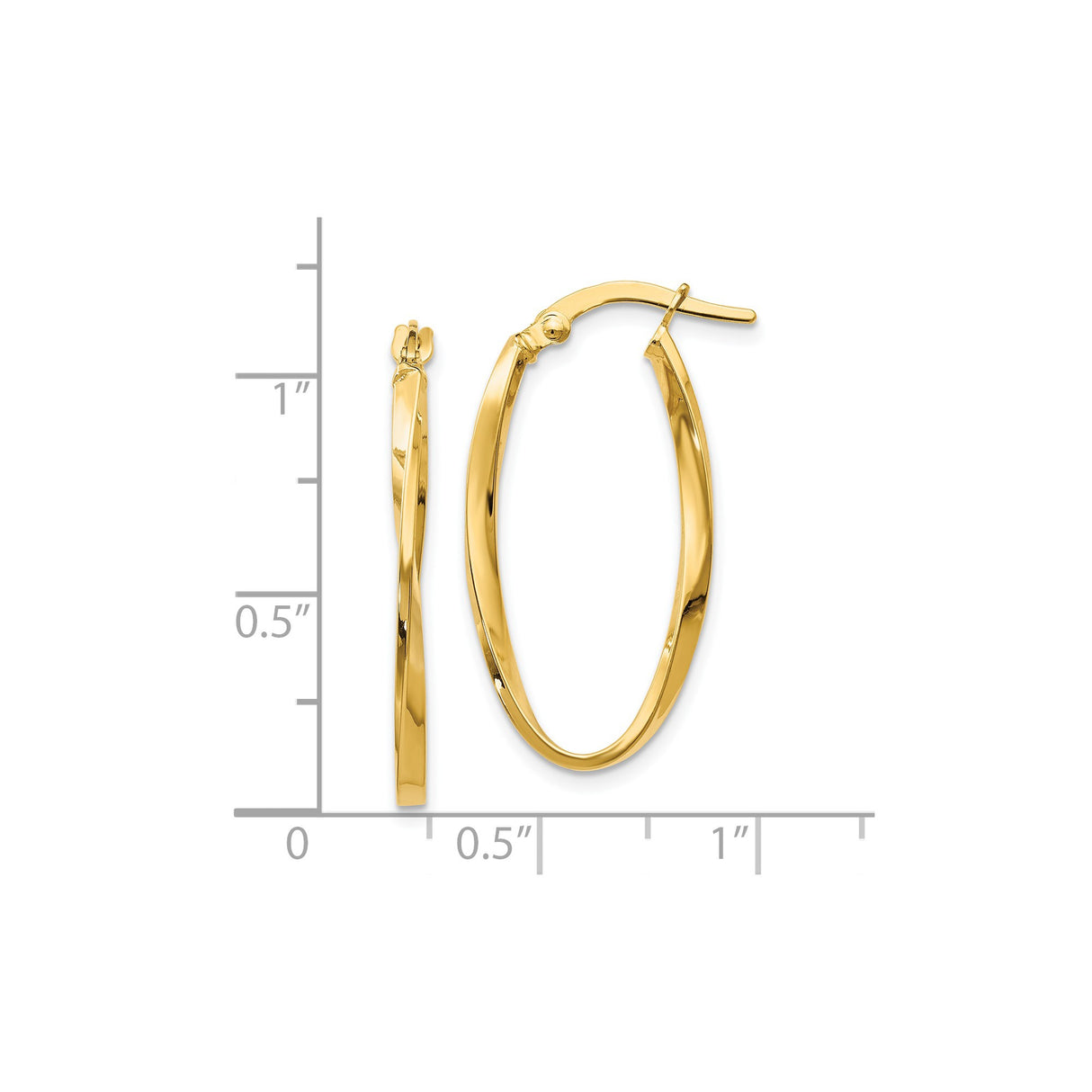 14k Yellow Gold Twisted Oval Hoop Earrings, Polished Modern Design for Women