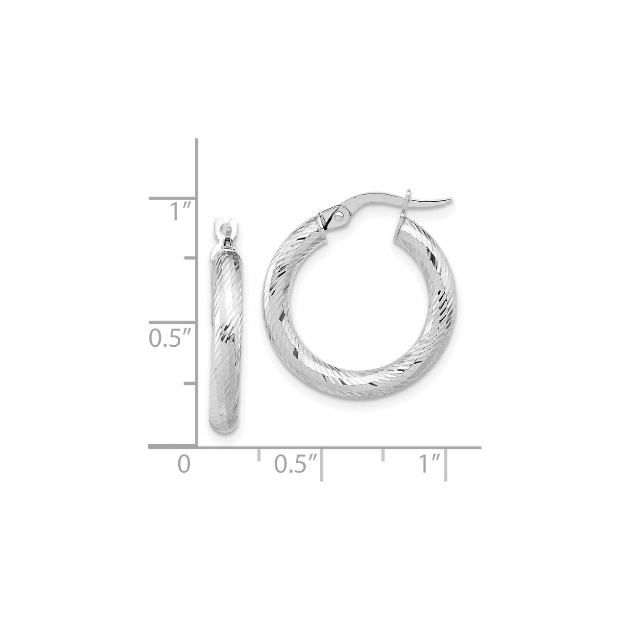 14k Yellow Gold Hoop Earrings, Twisted Diamond-Cut Design with Textured Finish for Women