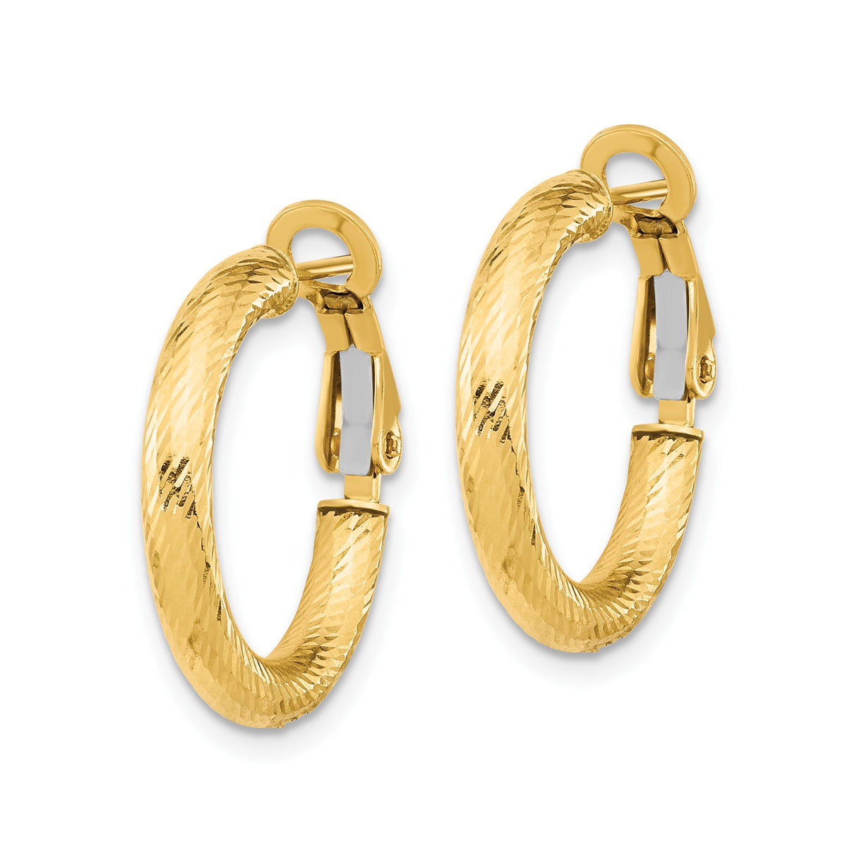 14k Yellow Gold Hoop Earrings with Diamond Cut Textured Design and Polished Finish
