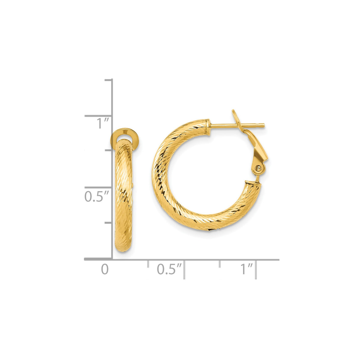 14k Yellow Gold Hoop Earrings with Diamond Cut Textured Design and Polished Finish