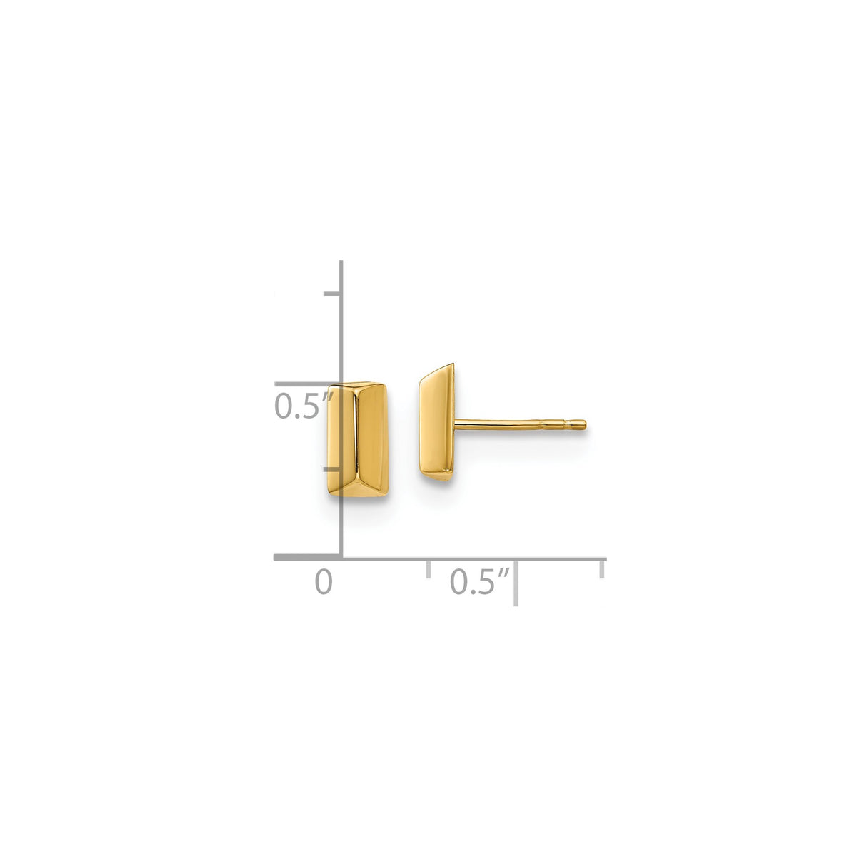 14k Yellow Gold Rectangle Bar Stud Earrings, Minimalist Geometric Style, Unisex Jewelry