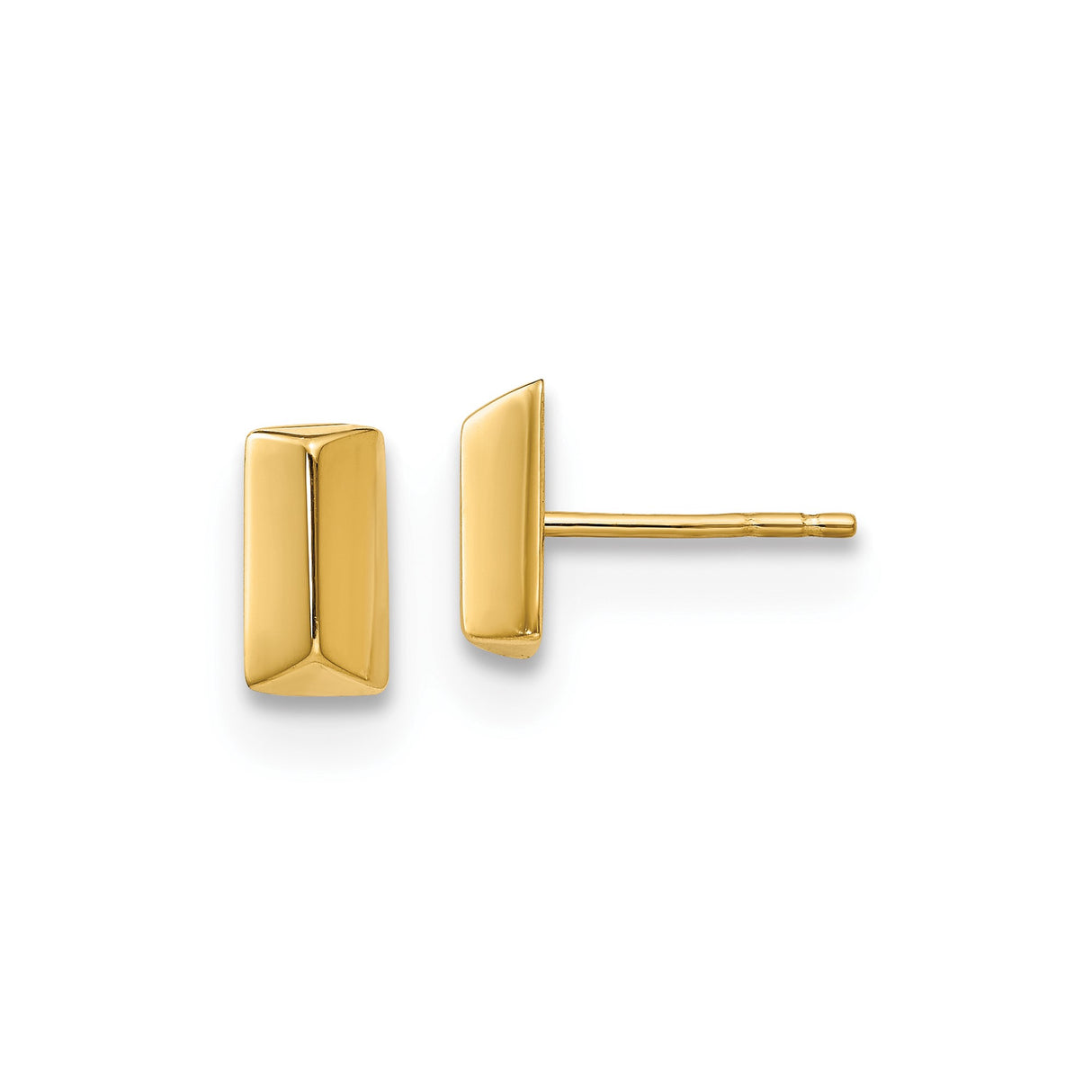 14k Yellow Gold Rectangle Bar Stud Earrings, Minimalist Geometric Style, Unisex Jewelry