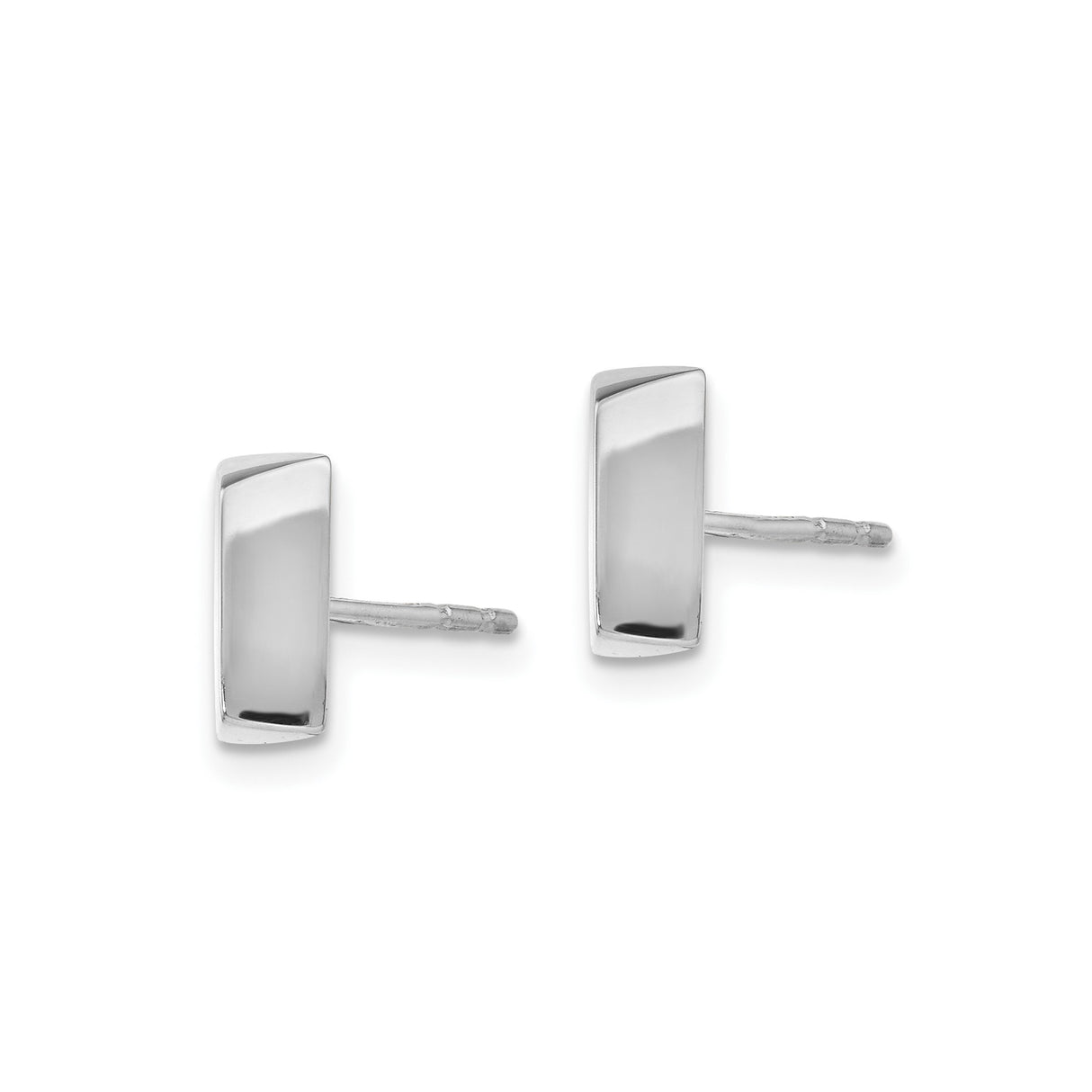 14k White Gold Rectangular Stud Earrings, Polished Minimalist Geometric Design, Unisex Style