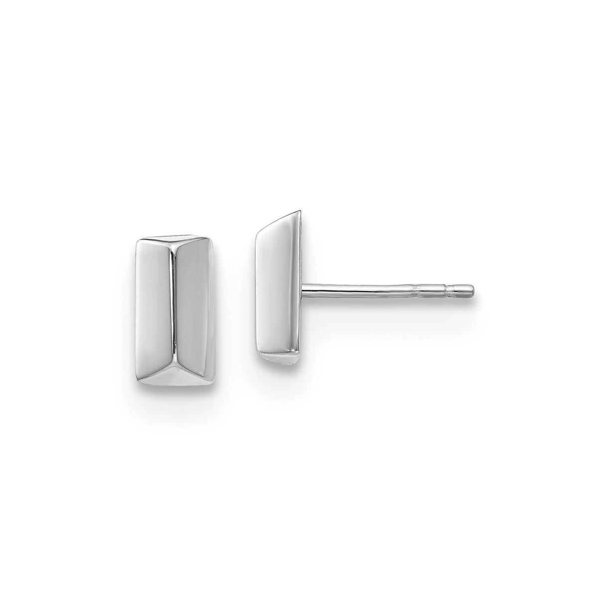 14k White Gold Rectangular Stud Earrings, Polished Minimalist Geometric Design, Unisex Style