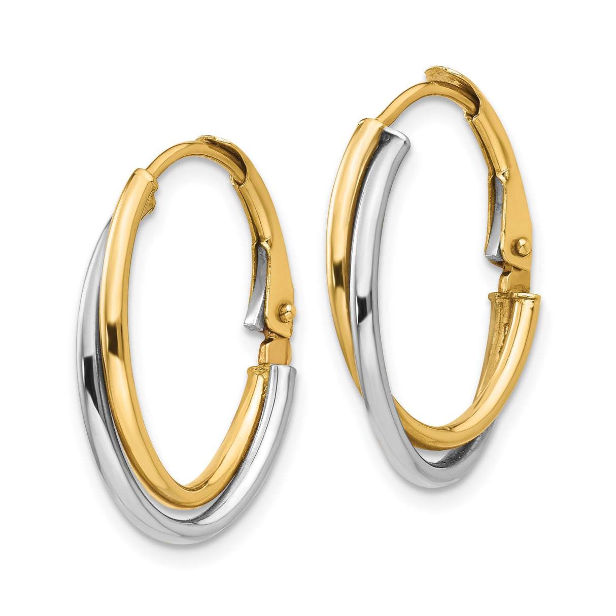 14k Yellow and White Gold Oval Hoop Earrings, Polished Two-Tone Lightweight Design