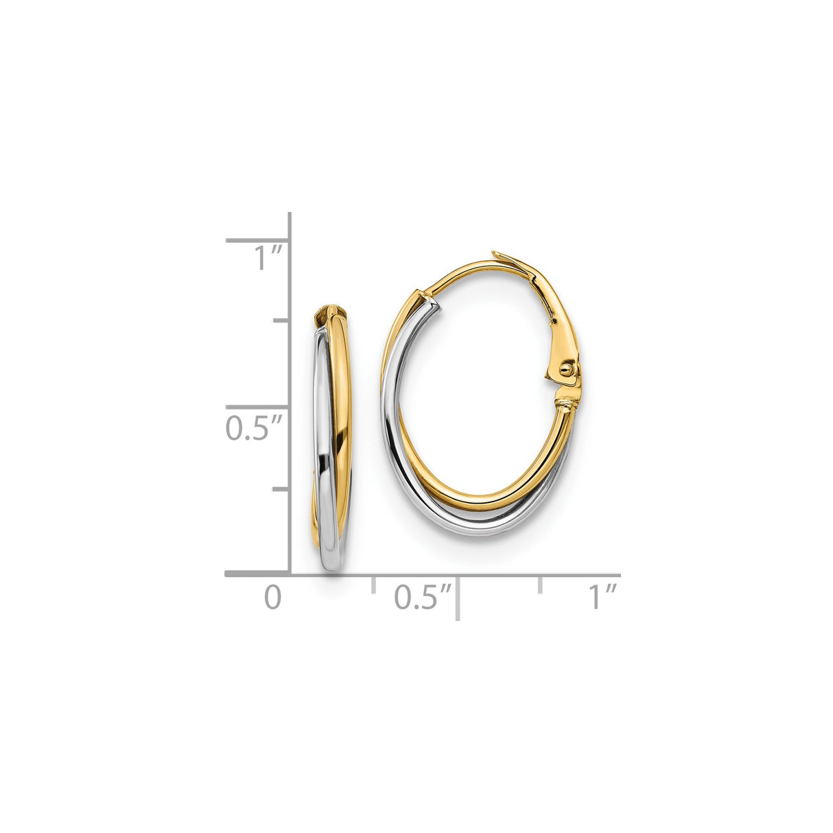 14k Yellow and White Gold Oval Hoop Earrings, Polished Two-Tone Lightweight Design