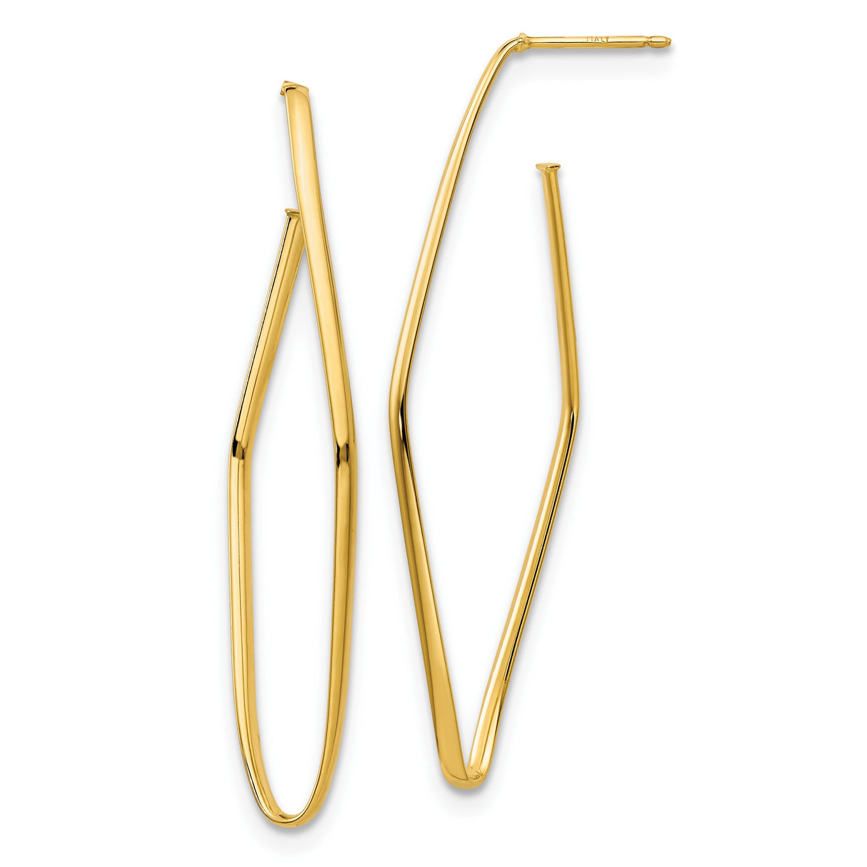 14k Yellow Gold Hoop Earrings, Twisted Elongated Geometric Design, Modern Minimalist Style