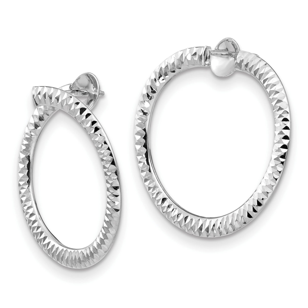 14k White Gold Hoop Earrings, Diamond Cut Textured Design with High Polish Finish