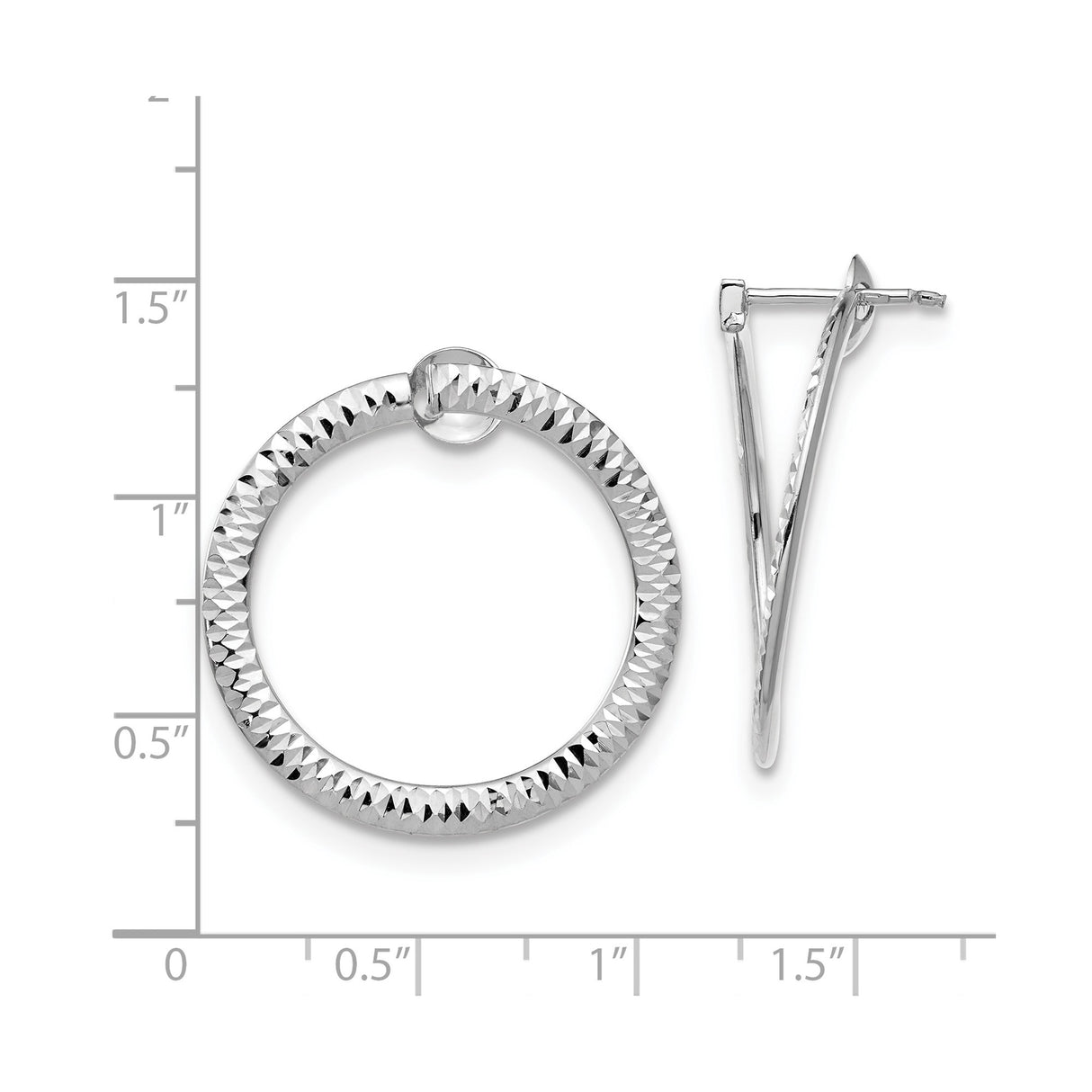 14k White Gold Hoop Earrings, Diamond Cut Textured Design with High Polish Finish