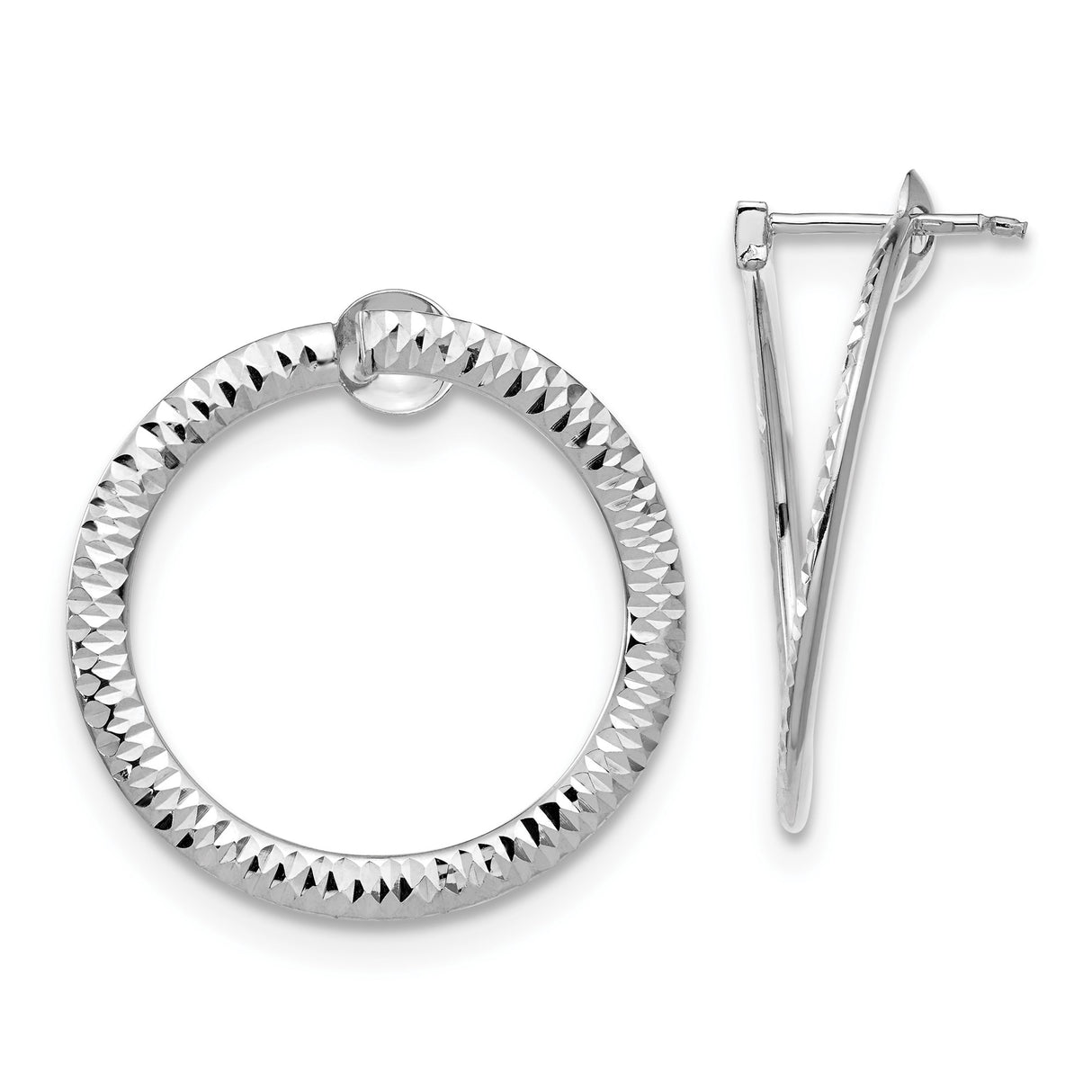 14k White Gold Hoop Earrings, Diamond Cut Textured Design with High Polish Finish