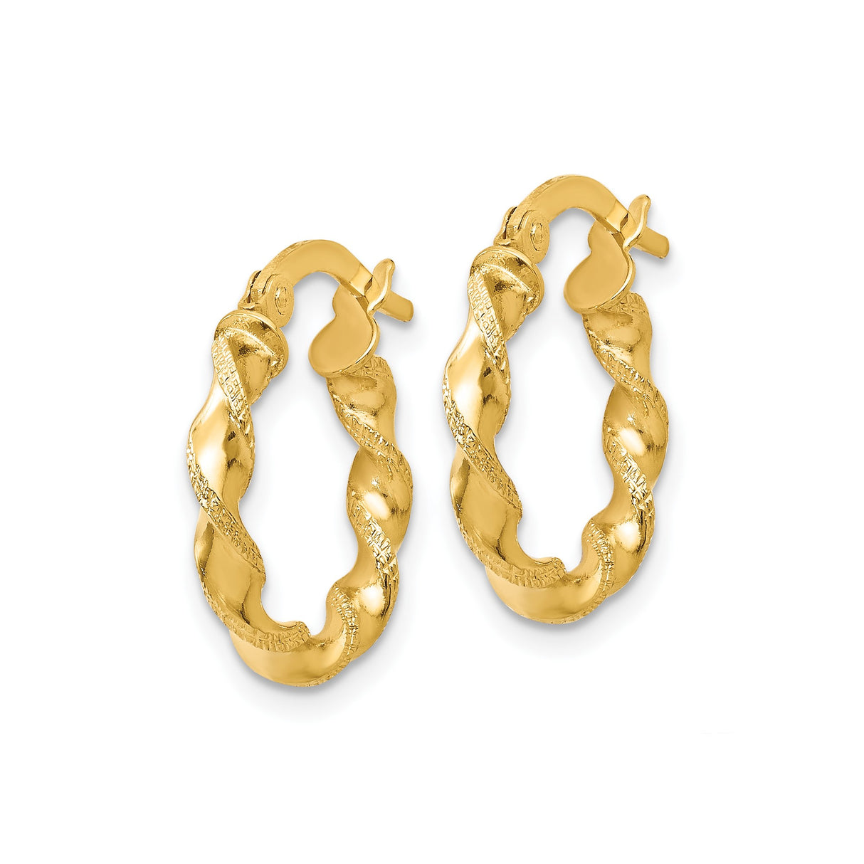 14k Yellow Gold Twisted Hoop Earrings with Diamond Cut Rope Design, Medium Size, Polished Finish