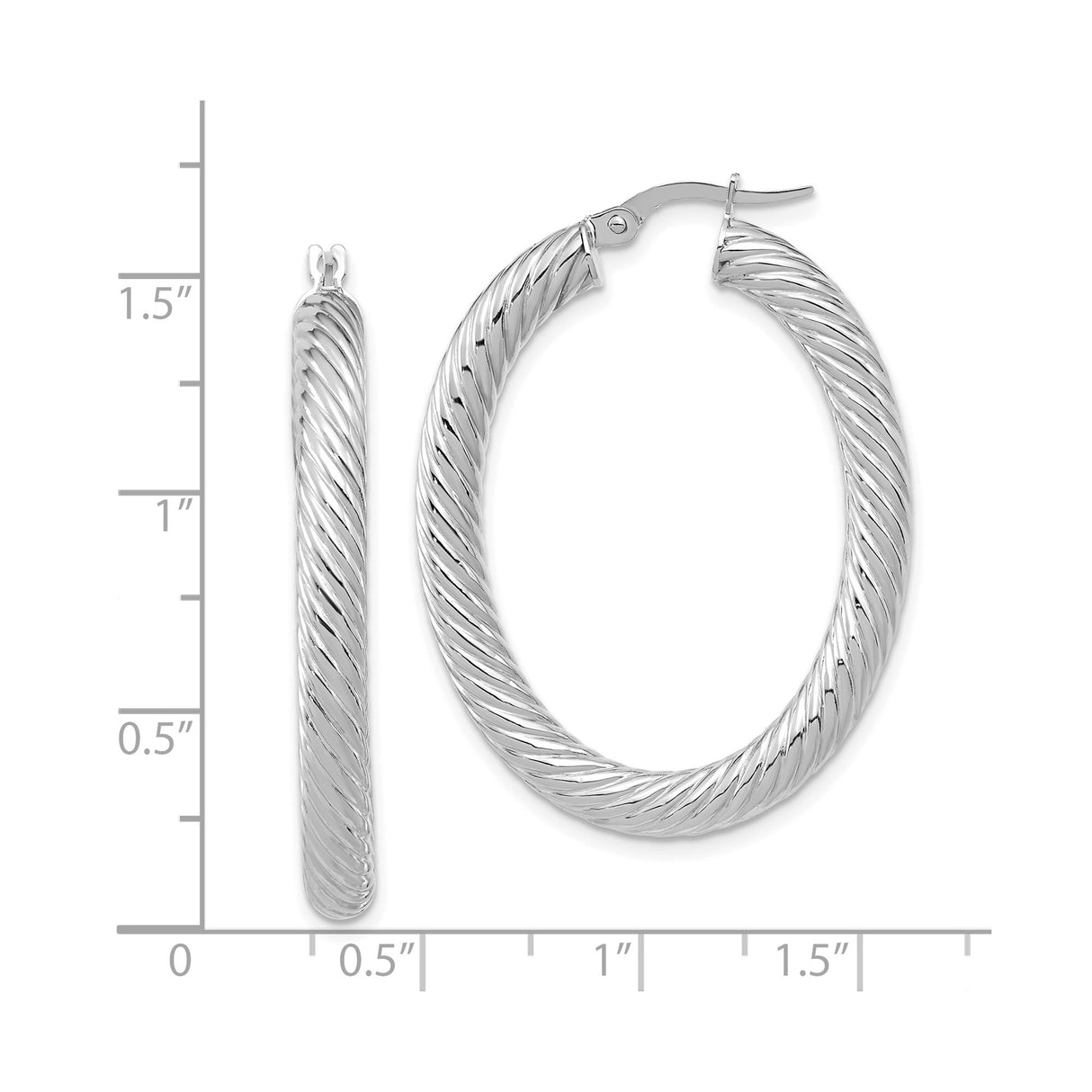 14k White Gold Twisted Oval Hoop Earrings with Textured and High Polish Finish