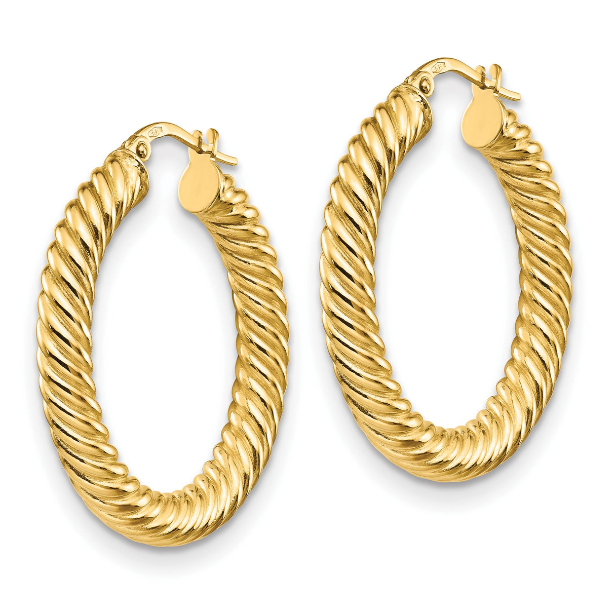 14k Yellow Gold Hoop Earrings, Twisted Rope Design with Chunky Textured Finish