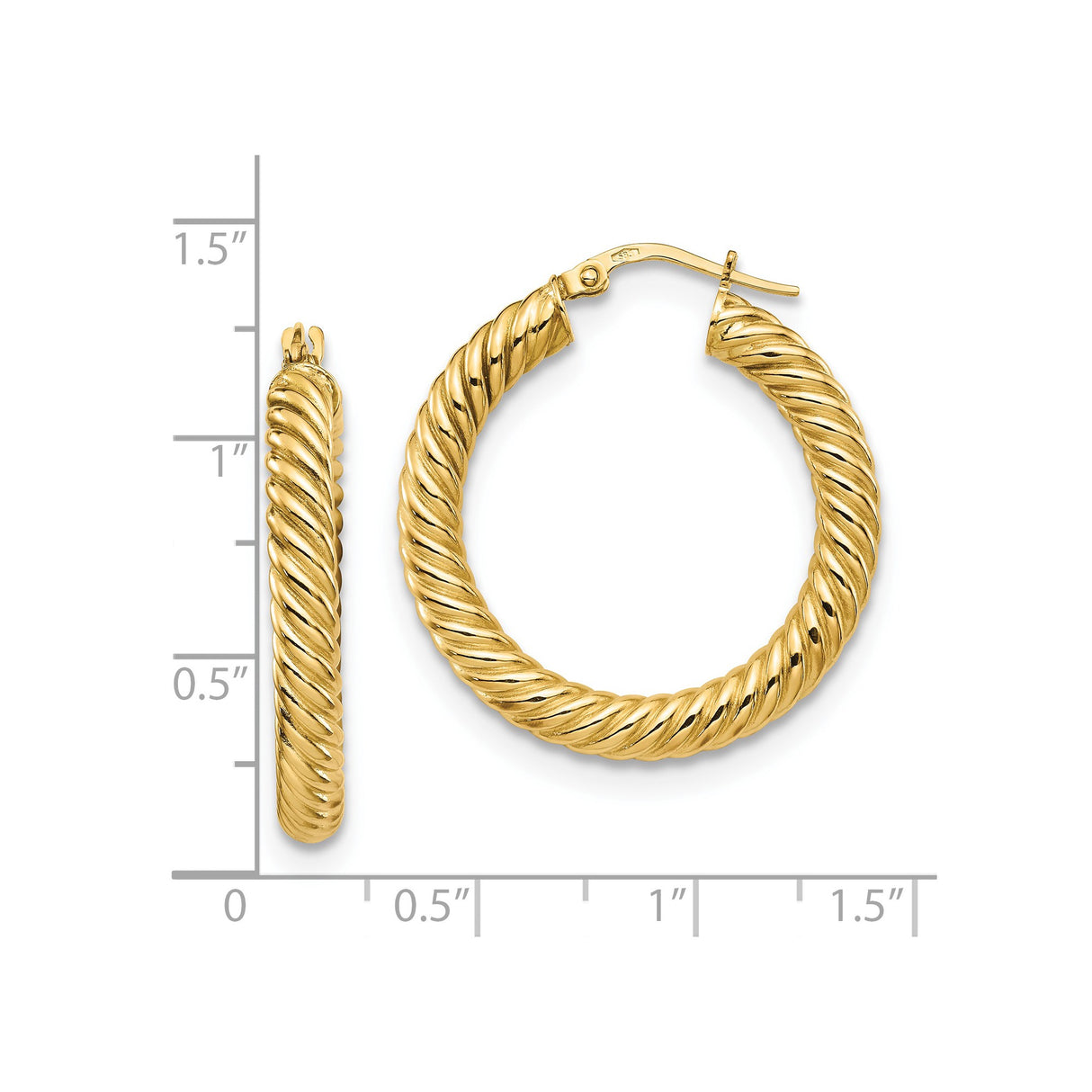 14k Yellow Gold Hoop Earrings, Twisted Rope Design with Chunky Textured Finish
